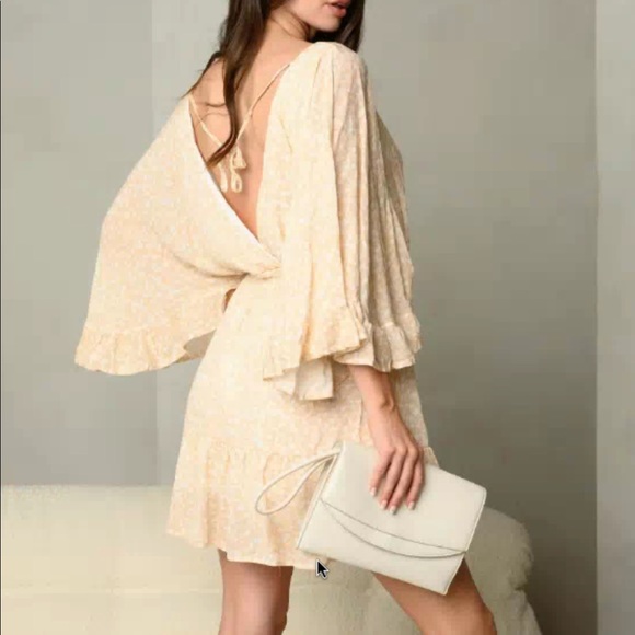 #71 Floral Print Bell Sleeve Boho Style Dress - Picture 2 of 4